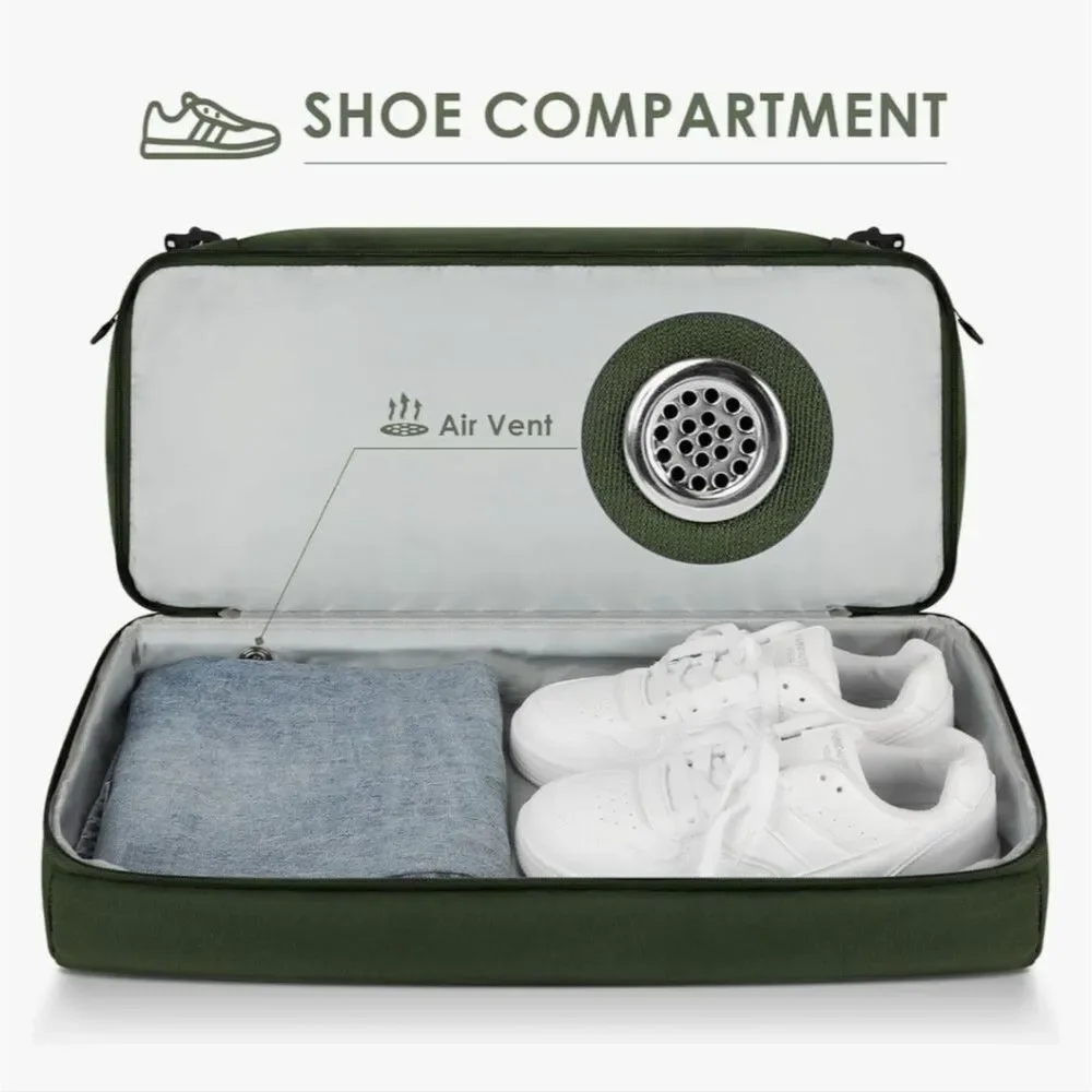 Weekender Travel Bag with Shoe Compartment. 21.3x9x13.8 inches